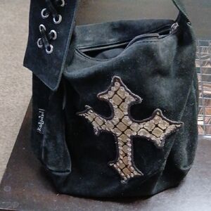 Black Cross Embellished Shoulder Bag